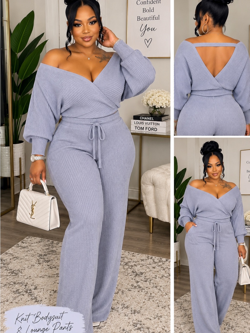 Off-Shoulder Ribbed Knit Sweater Top - Picture 4 of 8